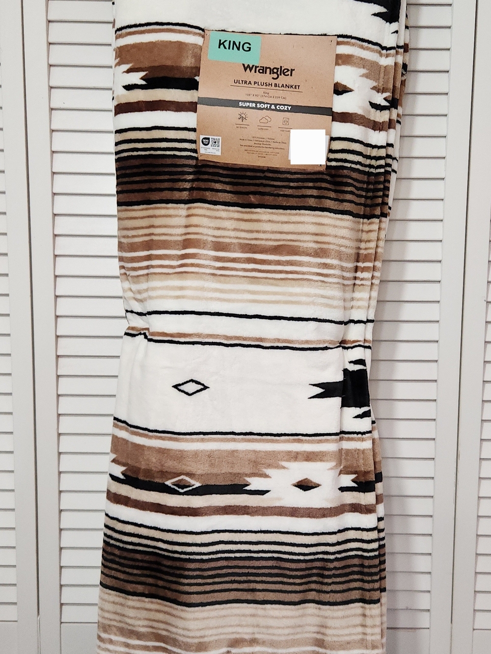 Wrangler KING Brown Black & White Striped Southwestern Blanket